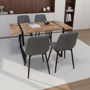English Elm 55" Dark Wood Mdf Dining Table Set with Four Suede Chairs Matte Black Metal Base W2189S00937