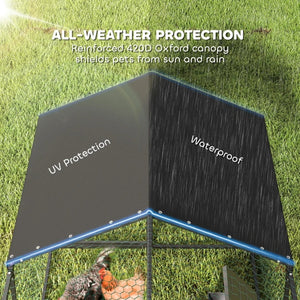 English Elm Spacious Outdoor Chicken Run Steel Enclosure with Predator Proof Mesh and Canopy Cover T3971P500439