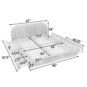 English Elm Queen Platform Bed Curved Headboard Circle Yarn Fabric with Four Wheeled Storage Drawers Dark Gray W487S00479