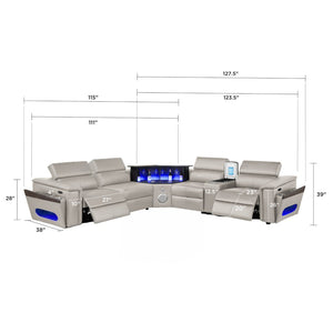 English Elm Nova Entertainment Sectional Sofa with Led Bar Fridge Console and Bluetooth Speaker Gray B009S02167
