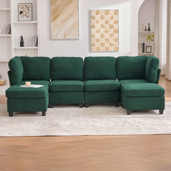 English Elm UNITED Modular 6-Seat Sectional Sofa with Removable Ottoman, Storage Compartments, Convertible Comfort Emerald W1568S00244