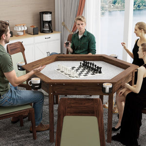 English Elm Board Game Table Hexagonal Dining Surface Removable Top Solid Pine Legs Seats Six W1120S00003