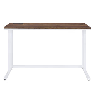 English Elm Walnut Writing Desk with USB Port and Open Base — Knock-Down Design, Spacious Surface for Workstation White+Walnut B062P209214