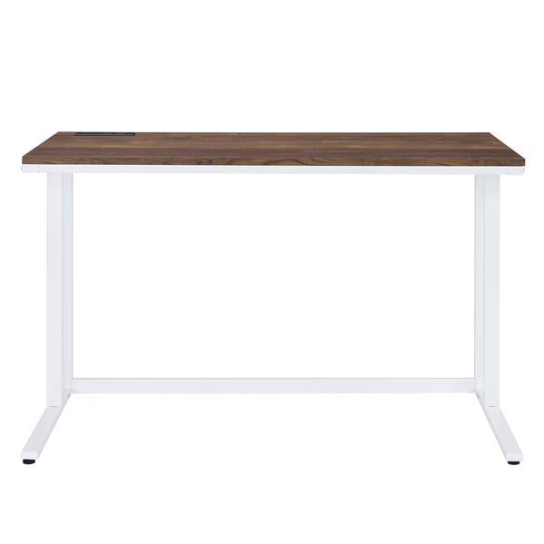 English Elm Walnut Writing Desk with USB Port and Open Base — Knock-Down Design, Spacious Surface for Workstation White+Walnut B062P209214