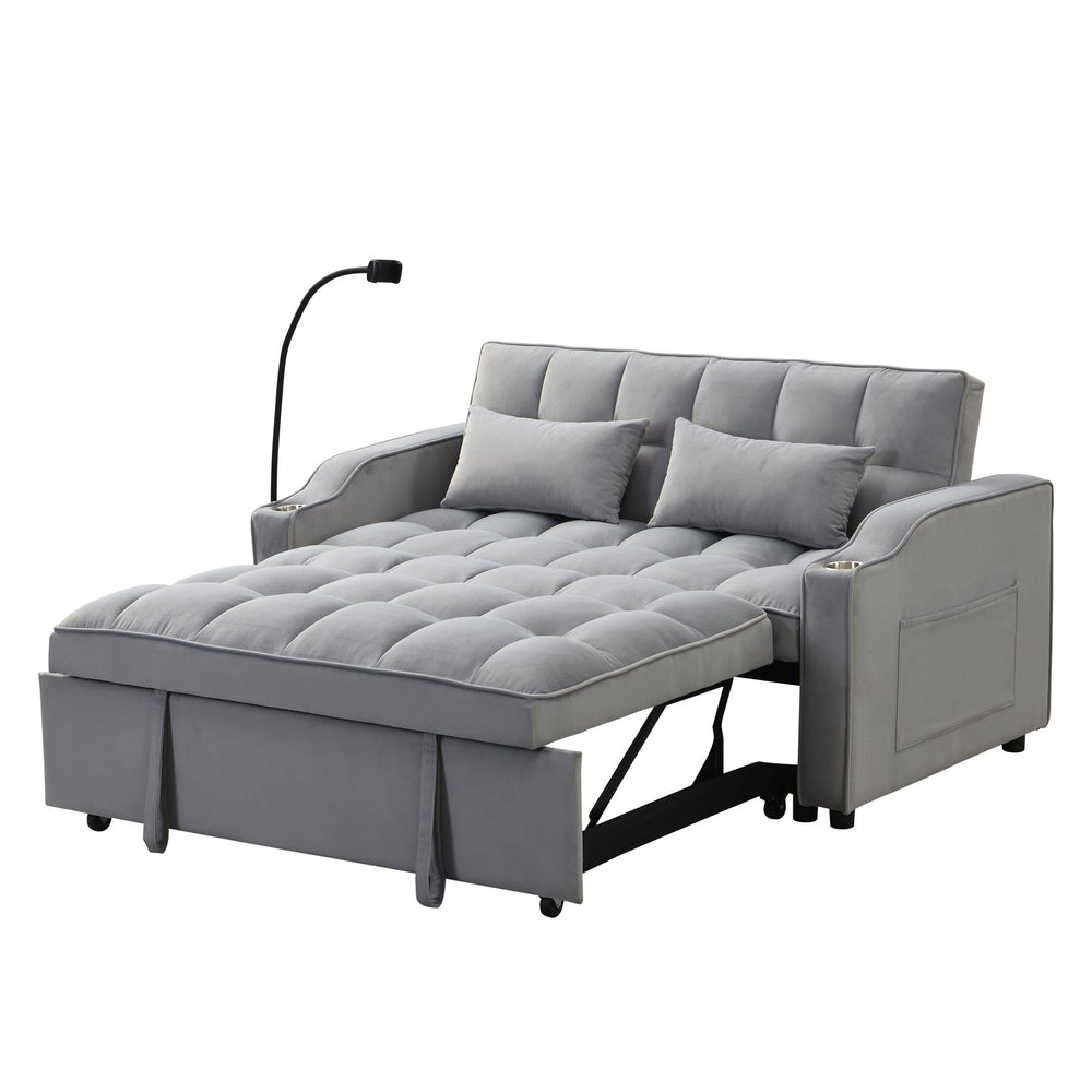 English Elm Modern Velvet Loveseat Futon Sofa with Pullout Bed, 3-in-1 Convertible Sleeper, USB Ports, Pockets Light Gray 46.85 L x 38.98 W x 16.14 H W2297P224268