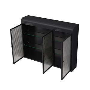 English Elm 3 Door Arched Wall Mounted Glass Cabinet with Wide Top Narrow Bottom Design for Stylish Storage and Display Black W757P221501