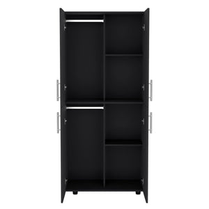 English Elm Armoire Melfa 71" H with 2 doors, 3 drawers and hanging rod for organized, elegant bedroom storage Black 39 L x 23 W x 6 H B097S00122