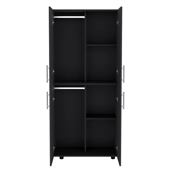 English Elm Armoire Melfa 71" H with 2 doors, 3 drawers and hanging rod for organized, elegant bedroom storage Black 39 L x 23 W x 6 H B097S00122