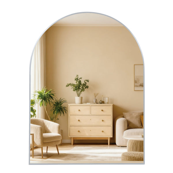 English Elm 30x36 Arched Bathroom Mirror with Anti-Rust Metal Frame, Shatterproof HD Glass, Easy Install Silver W2203P387491
