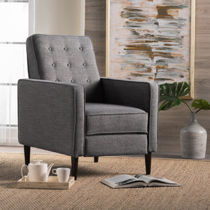 English Elm Christopher Knight Home® - Fabric Recliner Chair Mid-Century Modern Pushback Single Sofa with Tufted Cushion, Birch Legs, Cozy Comfort Gray 60741.00GRY