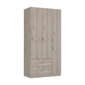 English Elm Bosko Three Door Wardrobe Armoire with Drawers Hanging Rod Black Wengue Finish B097S00225