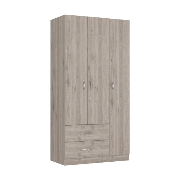 English Elm Bosko Three Door Wardrobe Armoire with Drawers Hanging Rod Black Wengue Finish B097S00225