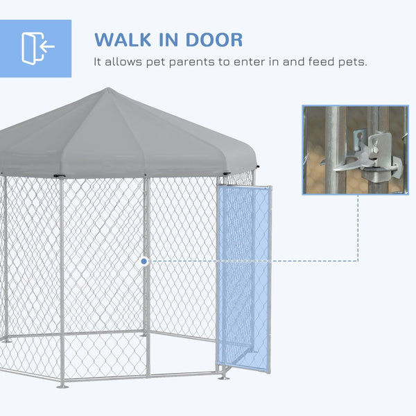 English Elm Pawhut Galvanized Steel Outdoor Dog Run with Lockable Door for Large Breeds W2225P173783