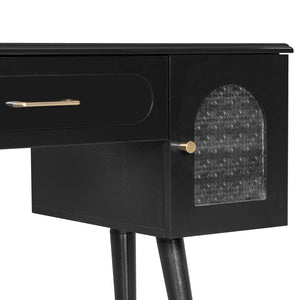 English Elm Elegant Vanity Makeup Table with Charging Station & Carved Glass Door, Sturdy Stool Included Black N844P285188B