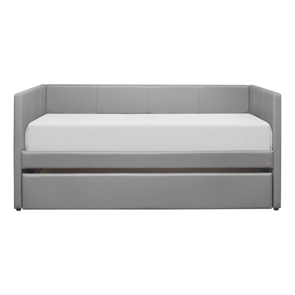 English Elm Gray Faux Leather Daybed with Pull-Out Trundle, Contemporary Upholstered Twin Guest Bed, Sleek Design B011S01506