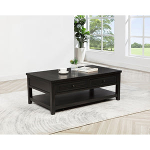 English Elm Sutter Planked Wood Coffee Table with Louvered Drawers for Farmhouse Living Rooms B062P441046