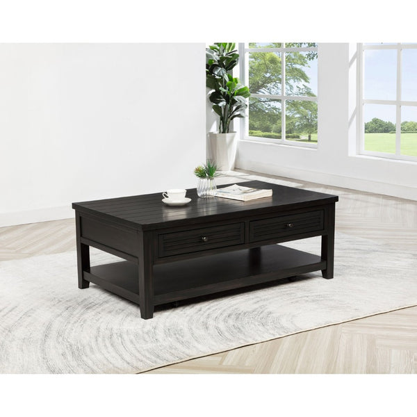 English Elm Sutter Planked Wood Coffee Table with Louvered Drawers for Farmhouse Living Rooms B062P441046