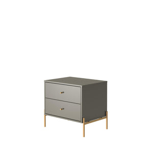 English Elm Jasper 25" Nightstand with Two Full-Extension Drawers, Gold Accents & Sleek Brushed Steel Legs Grey B365P398534
