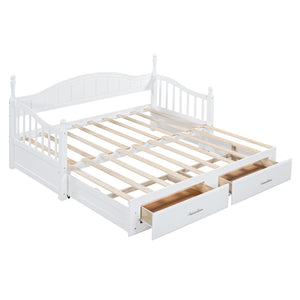 English Elm Wooden Twin Daybed with Trundle and Two Storage Drawers, Solid MDF Frame, Guardrails for Safety and Style White 43.5 L x 24.75 W x 6 H N733S173459K
