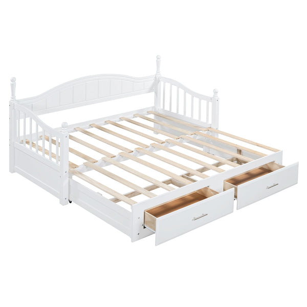 English Elm Wooden Twin Daybed with Trundle and Two Storage Drawers, Solid MDF Frame, Guardrails for Safety and Style White 43.5 L x 24.75 W x 6 H N733S173459K