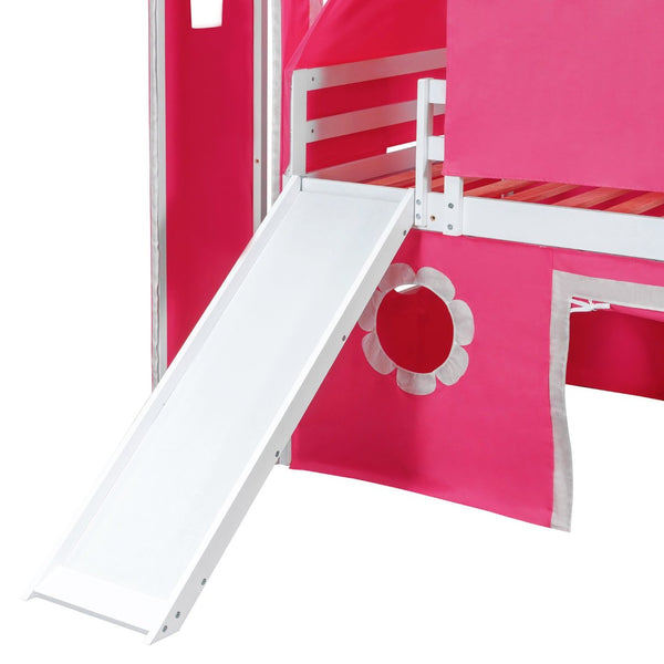 English Elm Twin Castle Loft Bed with Slide Tent Tower and Play Space for Kids Rooms Pink N708P249511H
