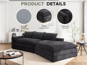 English Elm Modern Minimalist Modular Sectional Sofa - Versatile Upholstered Cloud Couch With Right Chaise In Black W2959S00012