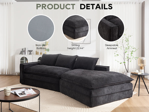 English Elm Modern Minimalist Modular Sectional Sofa - Versatile Upholstered Cloud Couch With Right Chaise In Black W2959S00012
