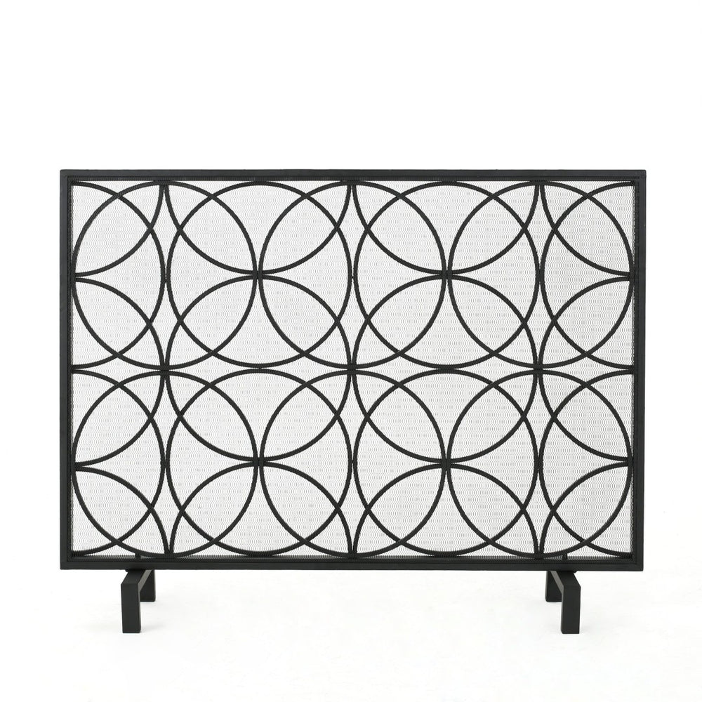 English Elm Fire Screen Handcrafted Iron Geometric Mesh Spark Guard for Modern Living Rooms 61125.00BLK