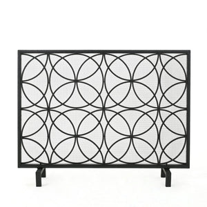 English Elm Fire Screen Handcrafted Iron Geometric Mesh Spark Guard for Modern Living Rooms 61125.00BLK