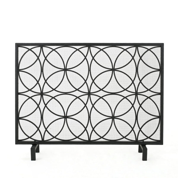 English Elm Fire Screen Handcrafted Iron Geometric Mesh Spark Guard for Modern Living Rooms 61125.00BLK