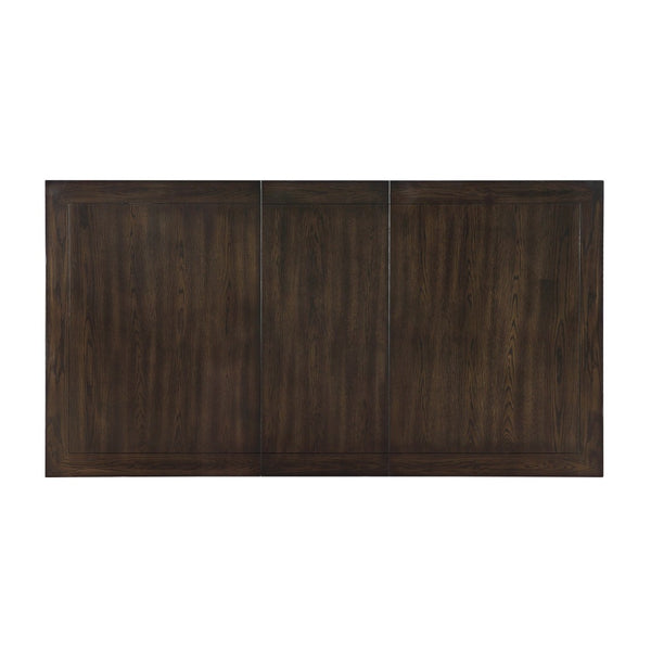 English Elm Dark Brown Oak Veneer Expandable Dining Set with Bench Beige Upholstered Chairs B011S00986