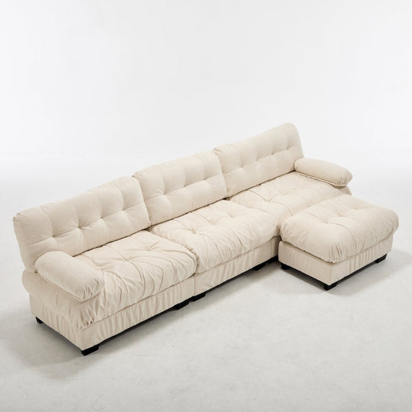 English Elm Modular Cloud Sectional Sofa Flannelette Deep Seat L Shape with Movable Ottoman Beige W2120S00037
