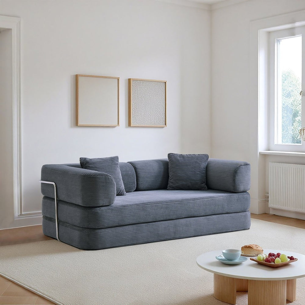 English Elm Floor Sofa Bed Modular Corduroy Convertible Lounge with Steel Frame for Living Room Antique Gray W3565P397201