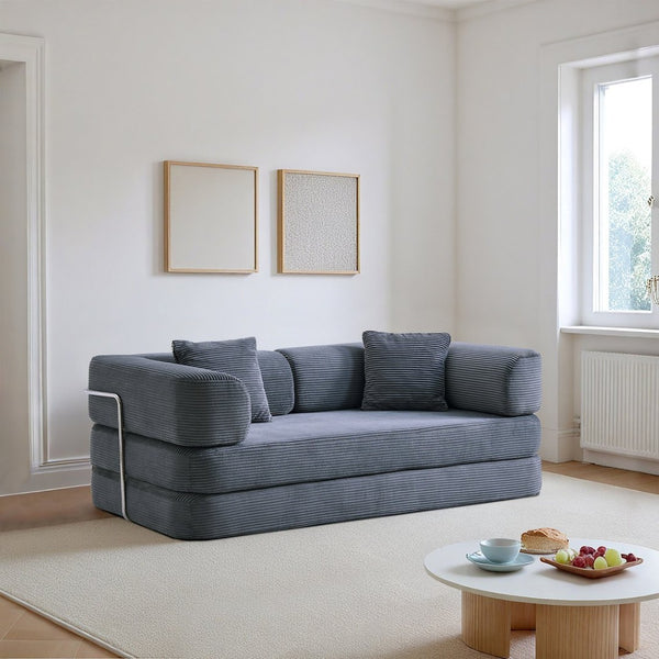 English Elm Floor Sofa Bed Modular Corduroy Convertible Lounge with Steel Frame for Living Room Antique Gray W3565P397201
