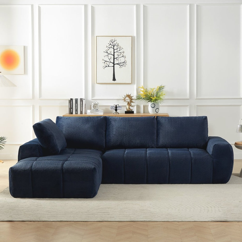 English Elm Faux Fur Tufted Oversized Sectional Plush Sleeper Sofa for Living Room Lounge W2339S00061