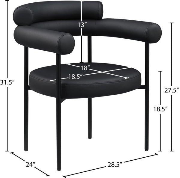 Meridian Furniture Blake Vegan Leather Dining Chair with Curved Back and Matte Black Iron Frame Support Black 847Black-C