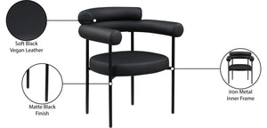 Meridian Furniture Blake Vegan Leather Dining Chair with Curved Back and Matte Black Iron Frame Support Black 847Black-C