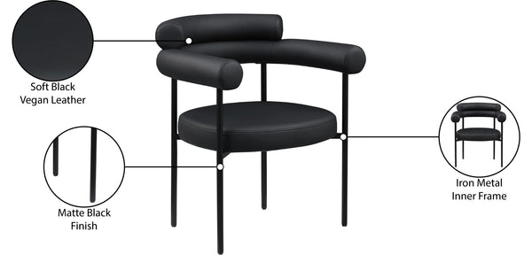 Meridian Furniture Blake Vegan Leather Dining Chair with Curved Back and Matte Black Iron Frame Support Black 847Black-C