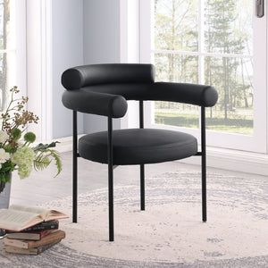 Meridian Furniture Blake Vegan Leather Dining Chair with Curved Back and Matte Black Iron Frame Support Black 847Black-C