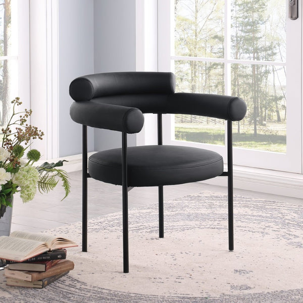 Meridian Furniture Blake Vegan Leather Dining Chair with Curved Back and Matte Black Iron Frame Support Black 847Black-C