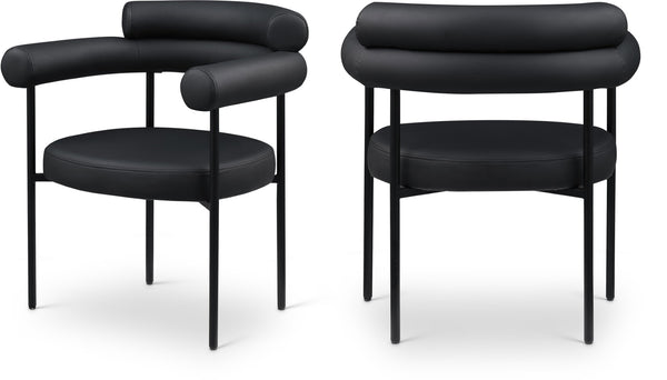 Meridian Furniture Blake Vegan Leather Dining Chair with Curved Back and Matte Black Iron Frame Support Black 847Black-C
