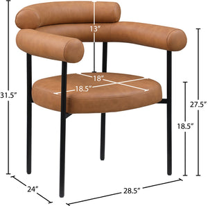Meridian Furniture Blake Vegan Leather Dining Chair with Curved Back and Matte Black Iron Frame Support Cognac 847Cognac-C
