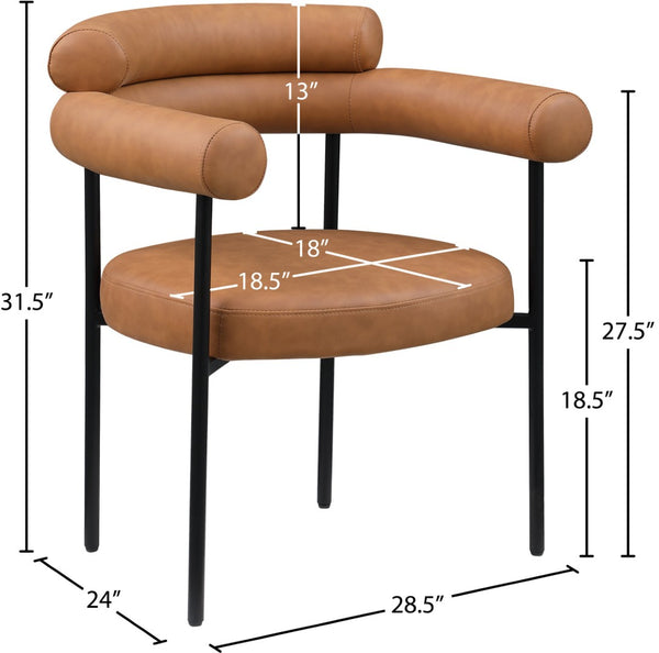 Meridian Furniture Blake Vegan Leather Dining Chair with Curved Back and Matte Black Iron Frame Support Cognac 847Cognac-C