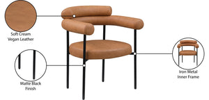 Meridian Furniture Blake Vegan Leather Dining Chair with Curved Back and Matte Black Iron Frame Support Cognac 847Cognac-C