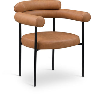 Meridian Furniture Blake Vegan Leather Dining Chair with Curved Back and Matte Black Iron Frame Support Cognac 847Cognac-C