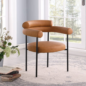 Meridian Furniture Blake Vegan Leather Dining Chair with Curved Back and Matte Black Iron Frame Support Cognac 847Cognac-C