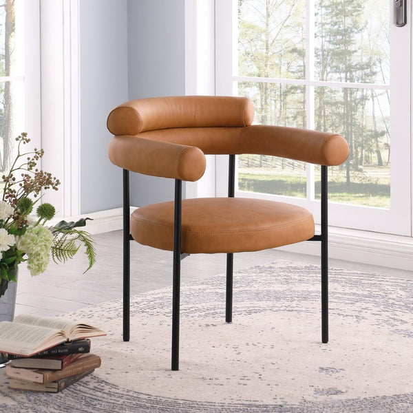 Meridian Furniture Blake Vegan Leather Dining Chair with Curved Back and Matte Black Iron Frame Support Cognac 847Cognac-C