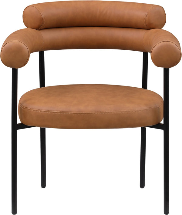 Meridian Furniture Blake Vegan Leather Dining Chair with Curved Back and Matte Black Iron Frame Support Cognac 847Cognac-C