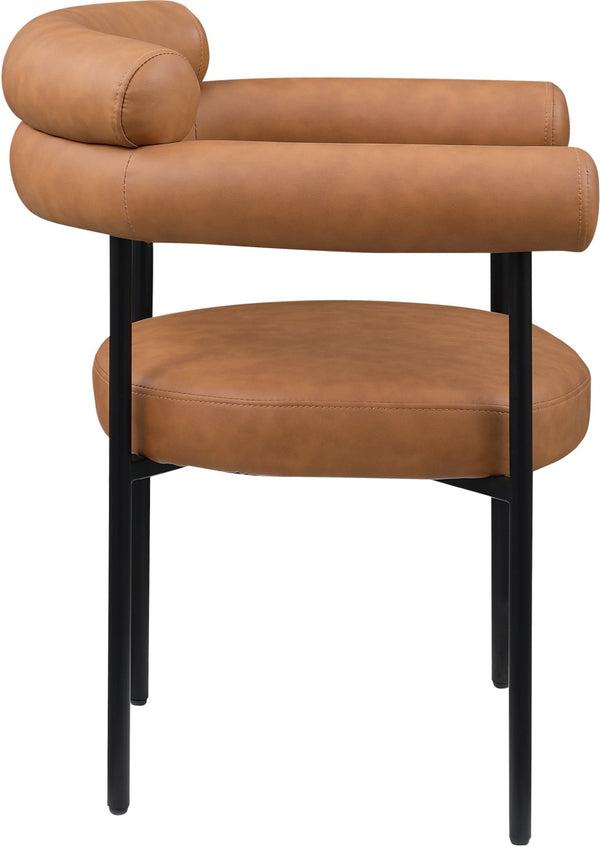 Meridian Furniture Blake Vegan Leather Dining Chair with Curved Back and Matte Black Iron Frame Support Cognac 847Cognac-C