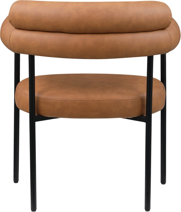 Meridian Furniture Blake Vegan Leather Dining Chair with Curved Back and Matte Black Iron Frame Support Cognac 847Cognac-C